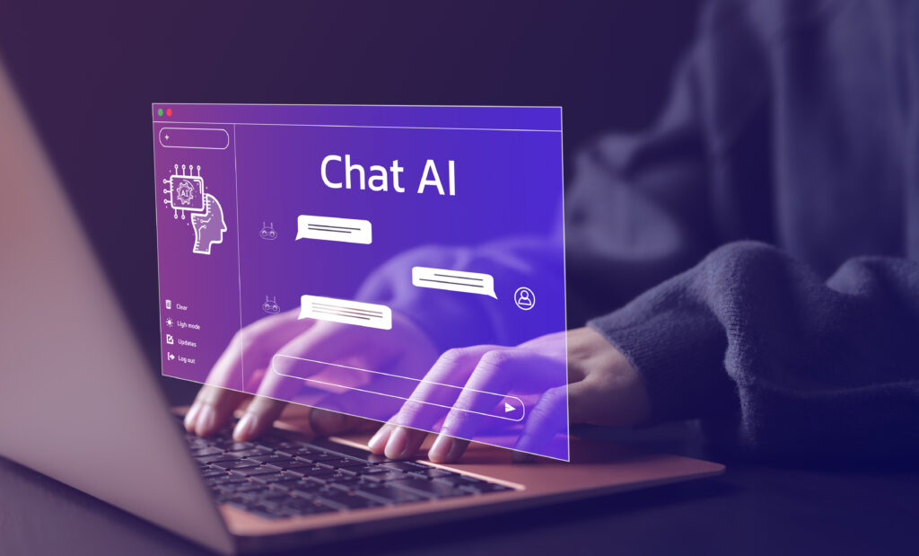 Image illustrating AI chat interface in front of a keyboard