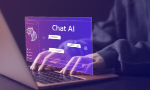 Image illustrating AI chat interface in front of a keyboard